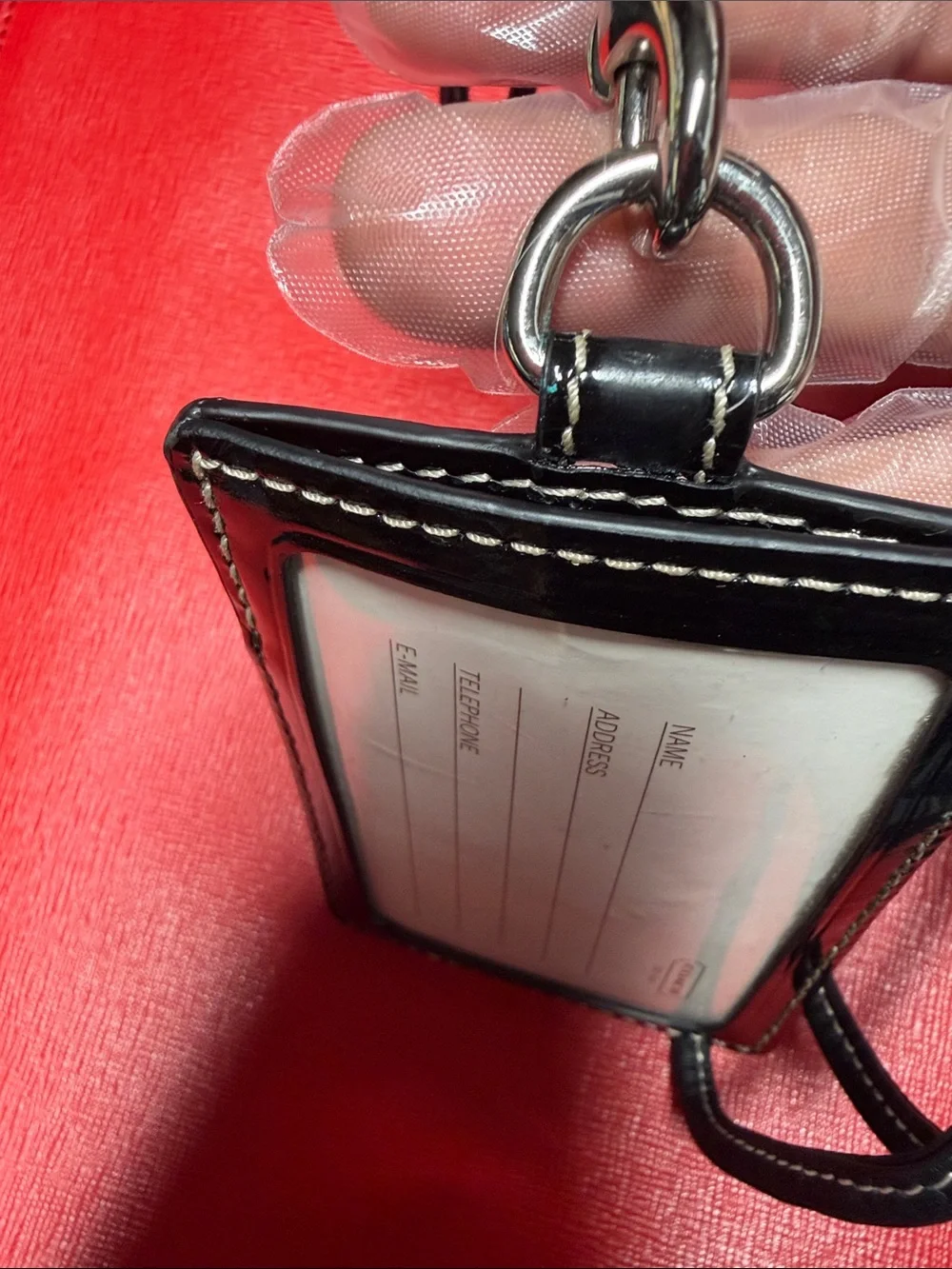Coach Black Gray Signature Lanyard Card Case with Patent Trim